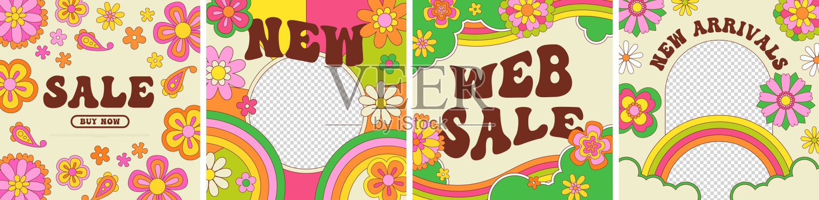 复古60年代花销售模板集插画图片素材