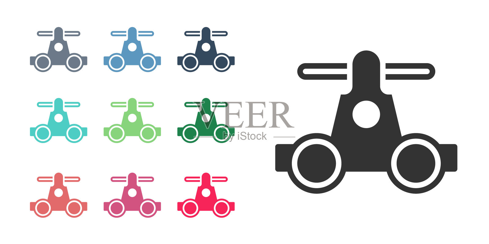 黑色Draisine手扶铁路自行车运输图标孤立在白色背景。设置图标彩色。向量图标素材