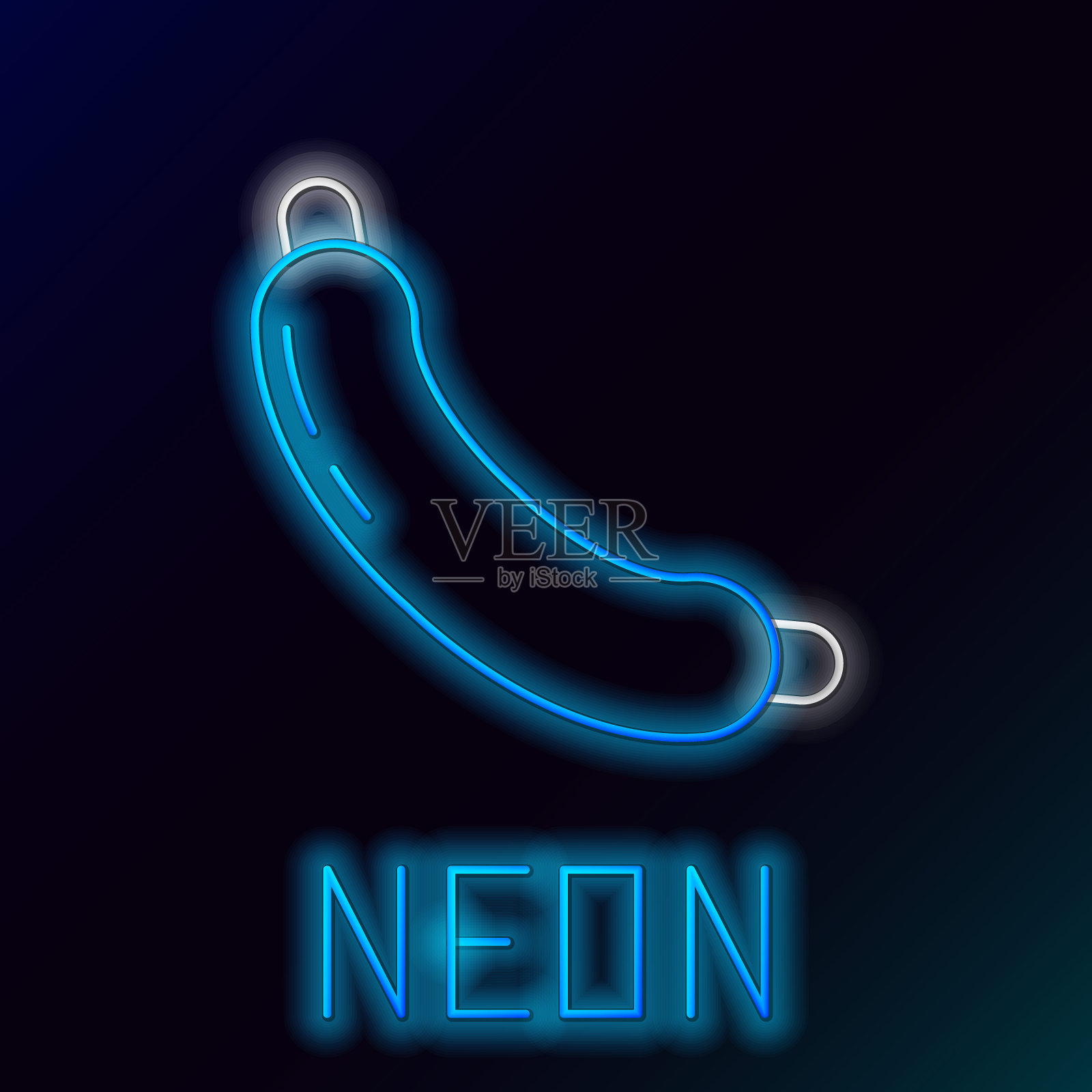 发光的霓虹灯线香肠图标孤立的黑色背景。烤香肠和香气招牌。色彩缤纷的轮廓概念。向量插画图片素材