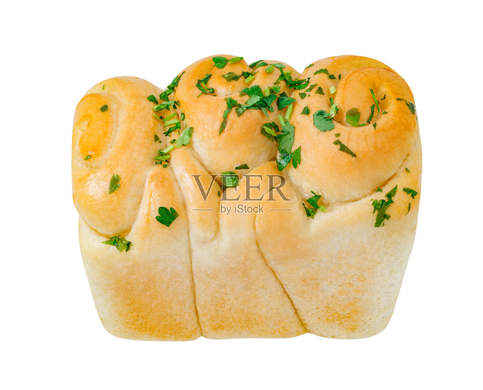 白面包与大蒜和葱，孤立在白色的背景与剪辑路径照片摄影图片