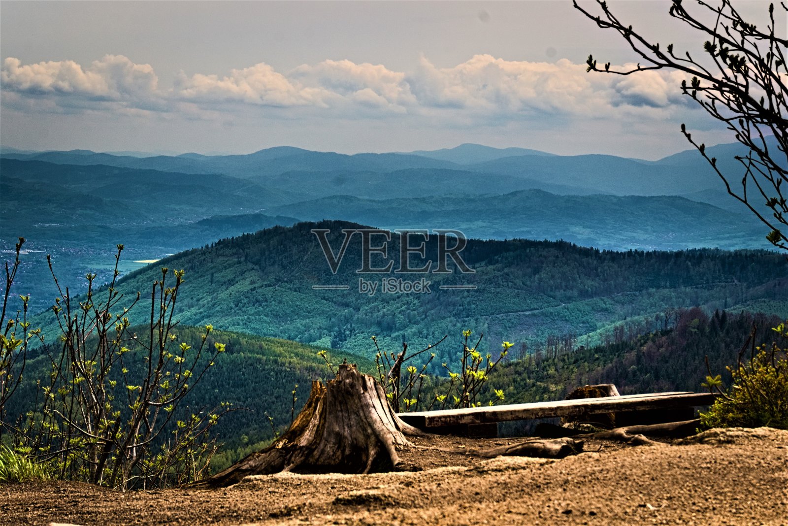 有风景的长凳照片摄影图片