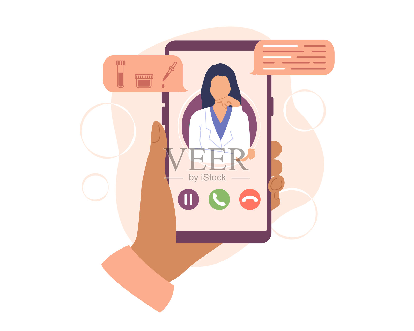 电话屏幕视图的病人和医生的对话向量插画图片素材