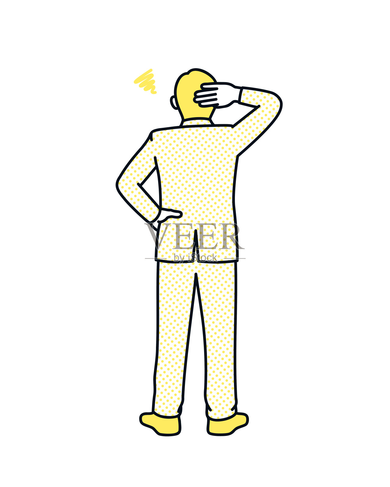 一个商人在痛苦中挠头的背影。撞墙男子的剪贴画。插画图片素材