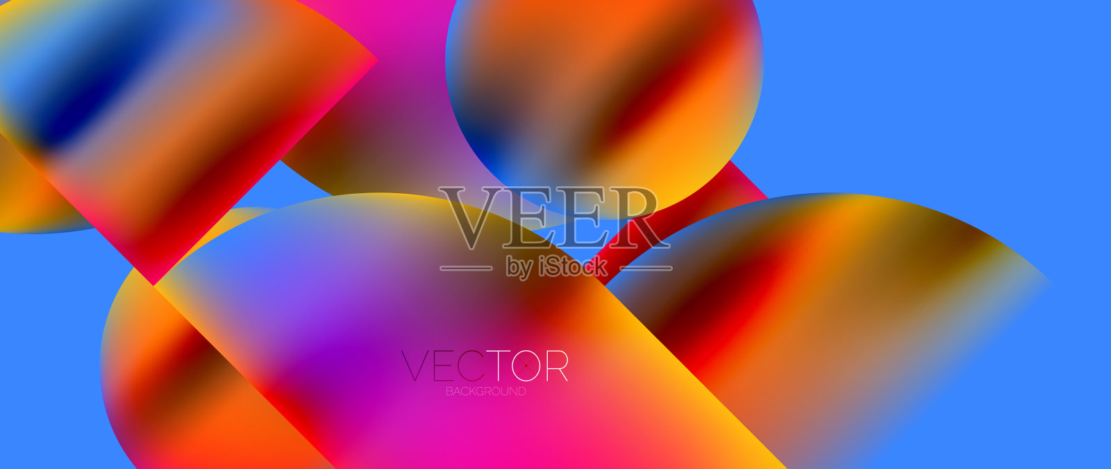 几何抽象全景壁纸背景。圆形和圆的形状，金属色几何形状组成插画图片素材