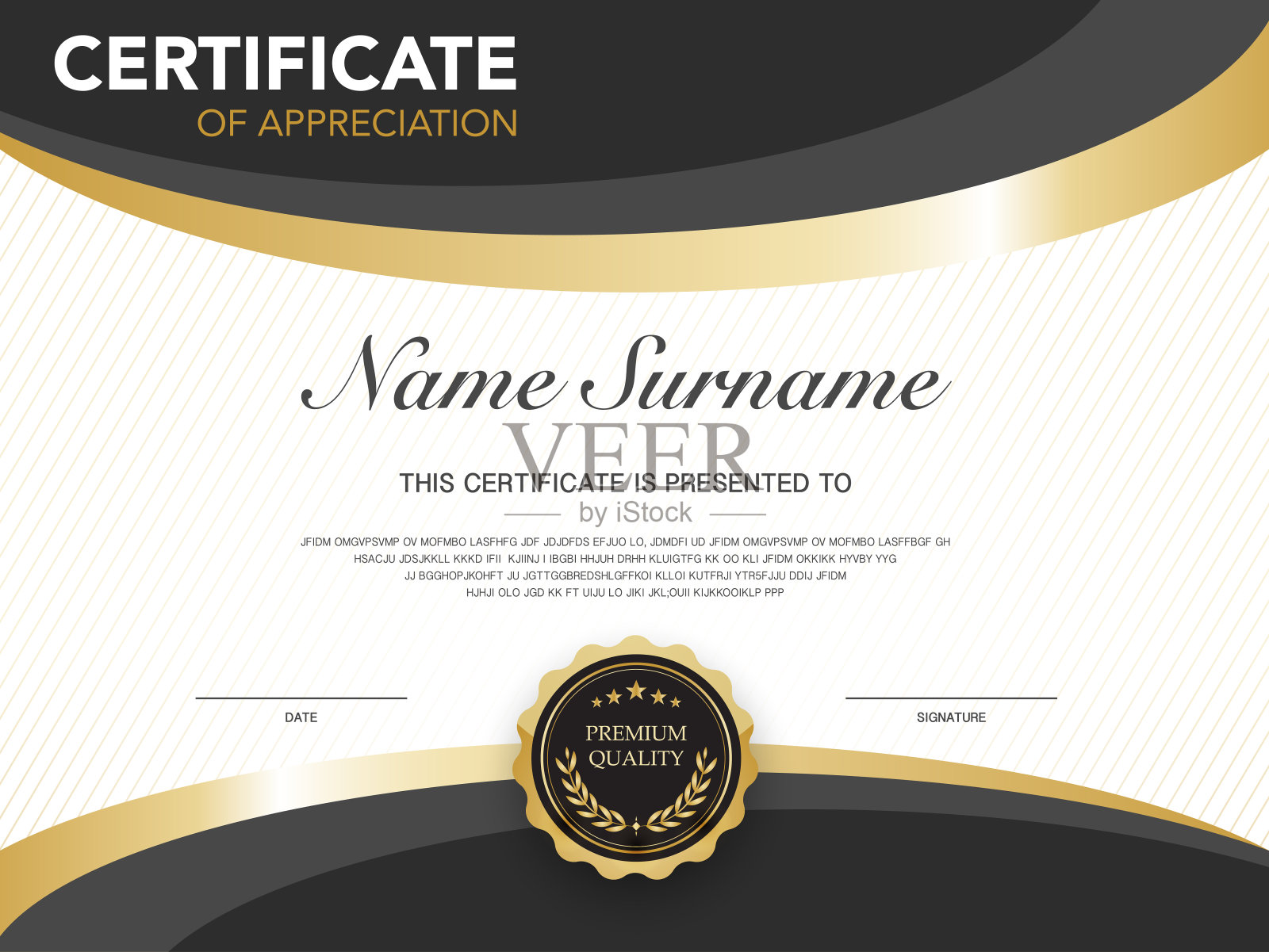 文凭证书模板黑色和金色与豪华和现代风格的矢量图像高级矢量。插画图片素材