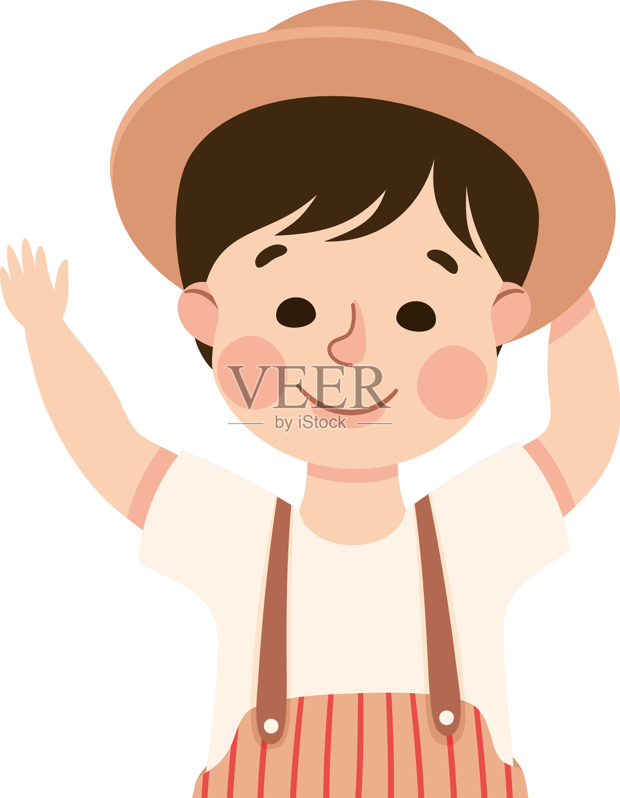 快乐的男孩戴着帽子，举起手微笑设计元素图片