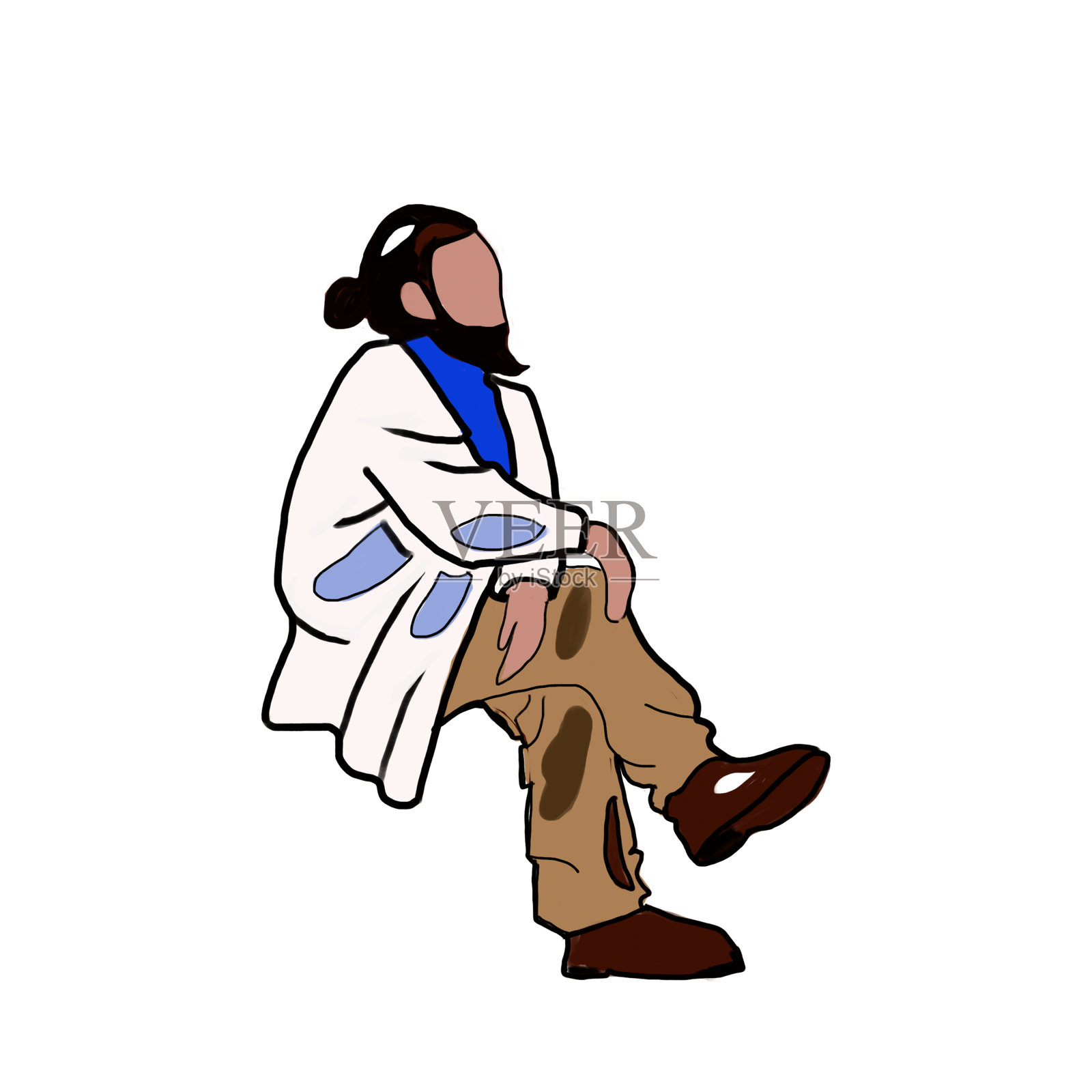 一个男人独自坐在白色的背景上插画图片素材