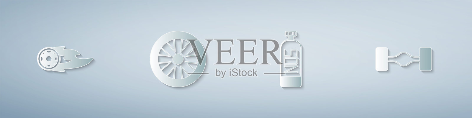 火焰轮，汽车合金轮，氮氧化物轮，底盘。纸艺风格。向量插画图片素材