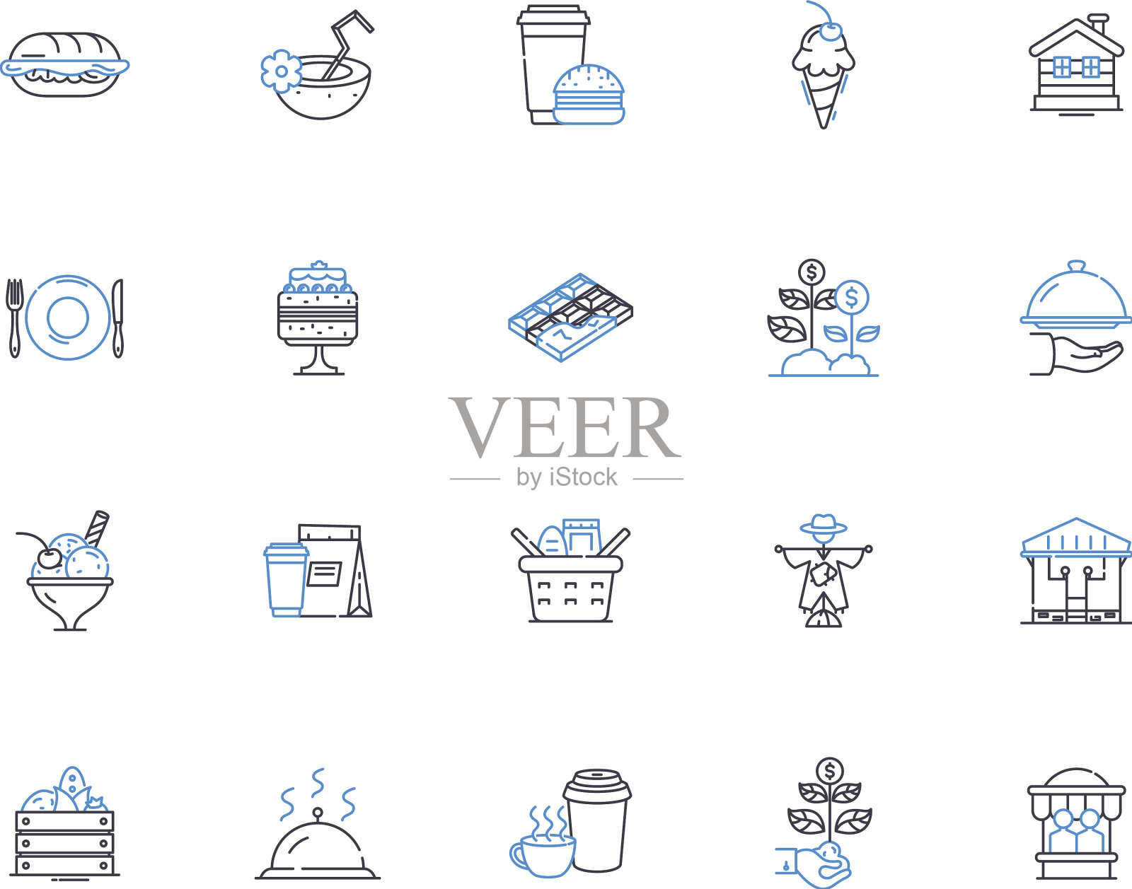 甜甜圈店线图标收集釉洒图标素材