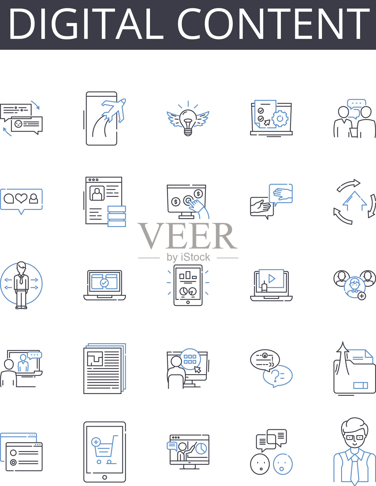 在线数字内容线图标集合图标素材