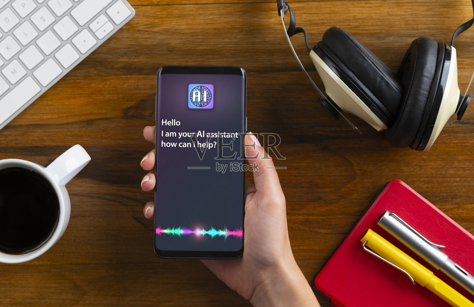 智能手机屏幕上的人工智能聊天机器人照片摄影图片