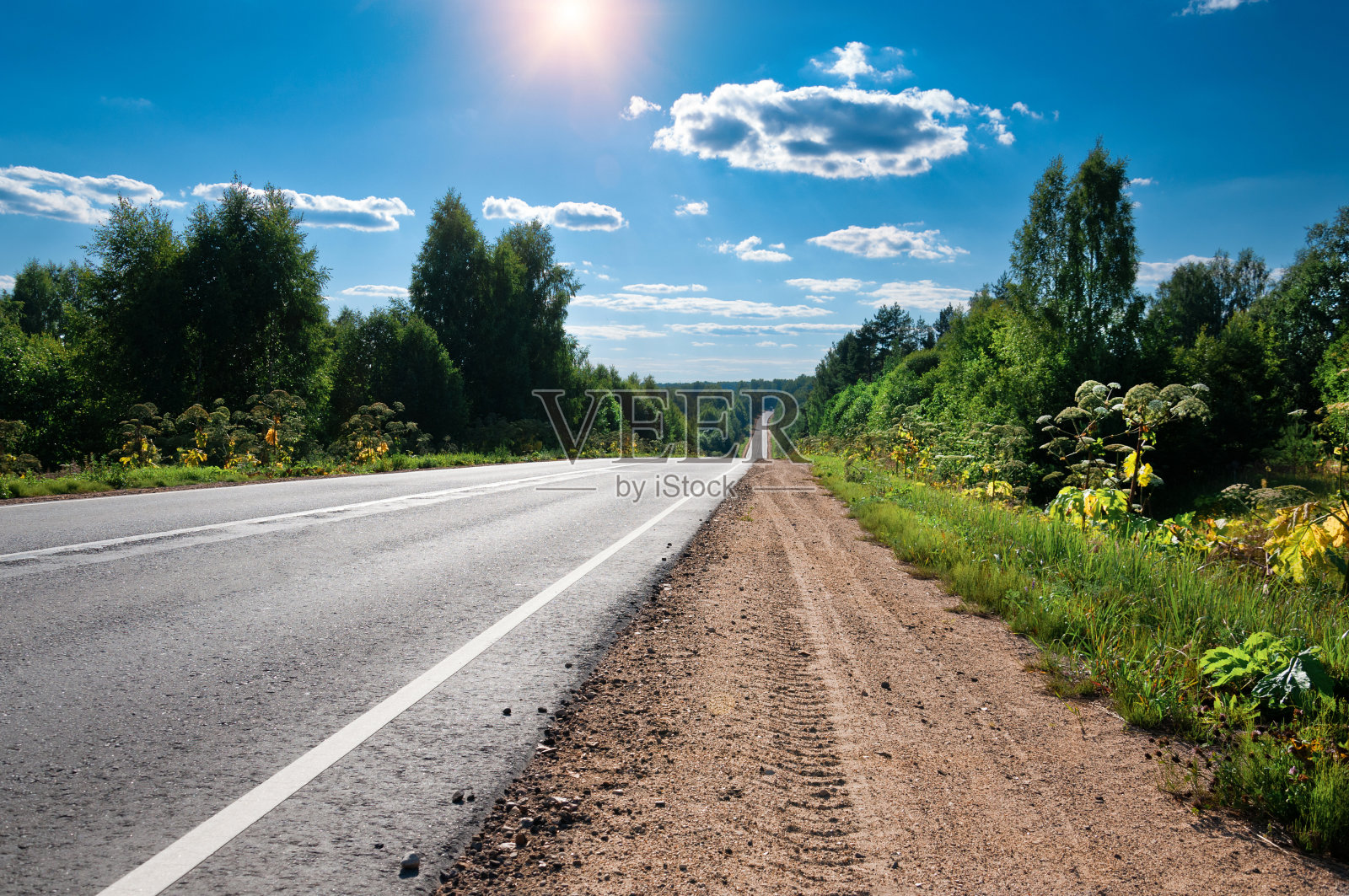 俄罗斯特维尔地区，通往塞利格湖的道路一直延伸到地平线照片摄影图片
