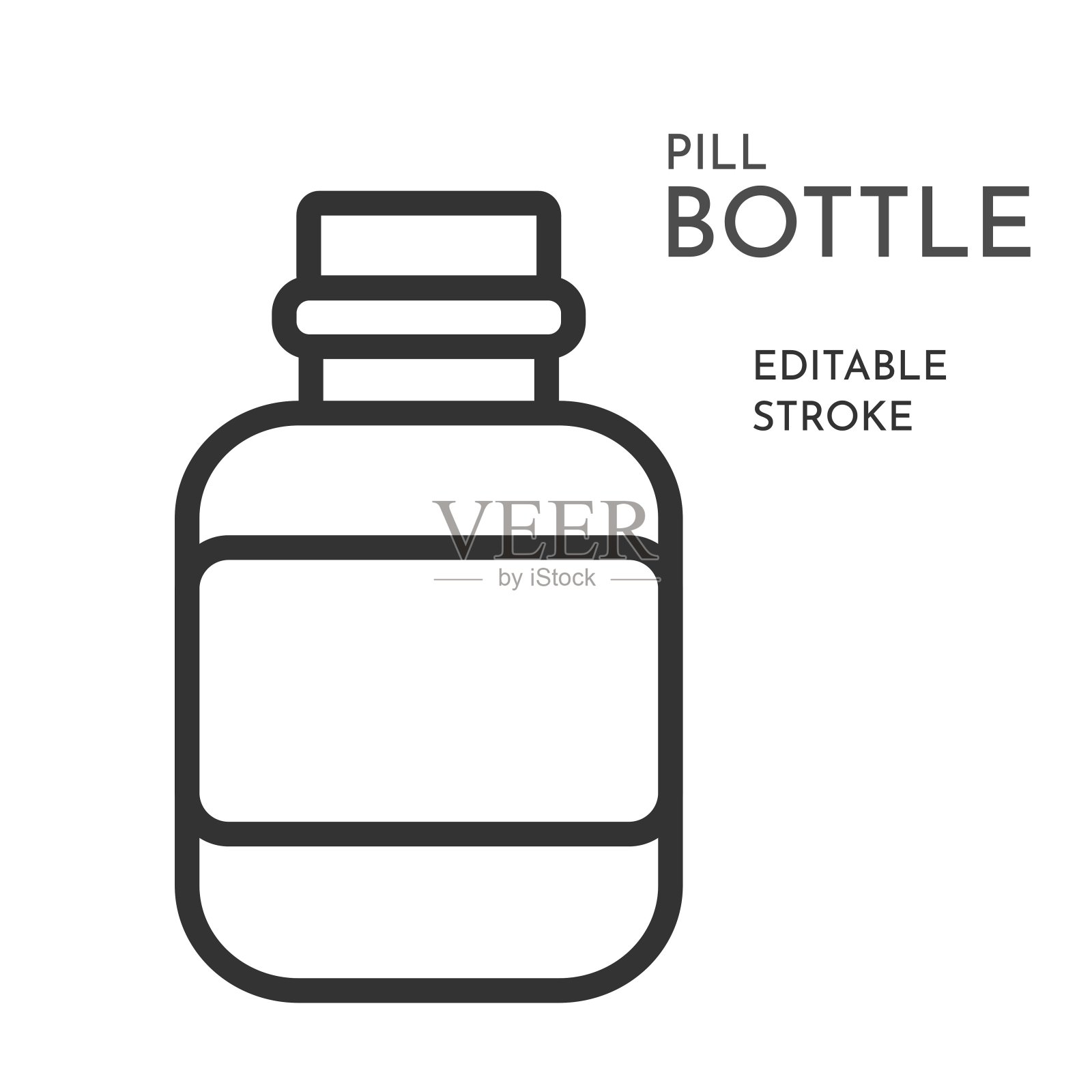 药瓶线性象形图。可编辑的中风。孤立矢量插图。处方图标。医疗保健，药物和药房的概念。医疗容器。极简平面设计插画图片素材