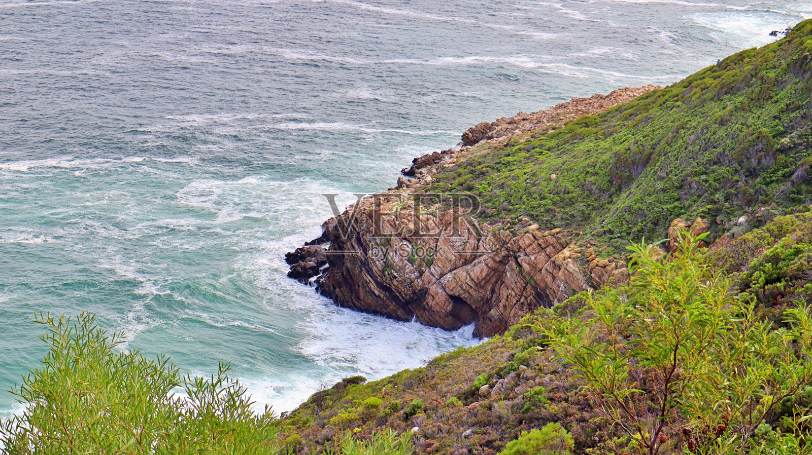 美丽的峡谷靠近大海，绿树成荫照片摄影图片