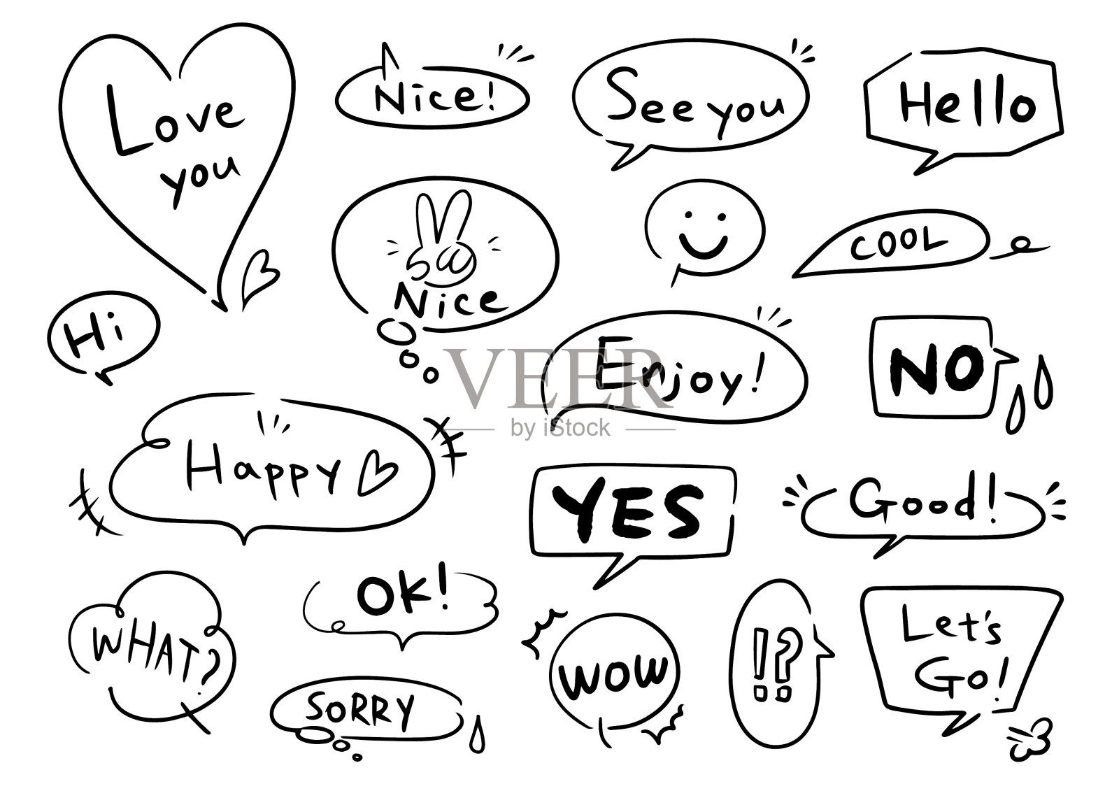 手绘语音气泡集插画图片素材