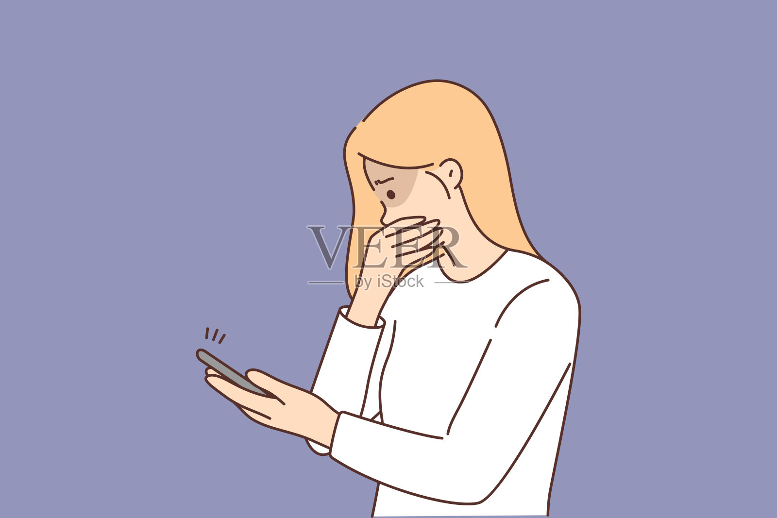 一名手持手机的惊恐女子成为了网络欺凌的受害者，并收到了带有仇恨言论的信息插画图片素材