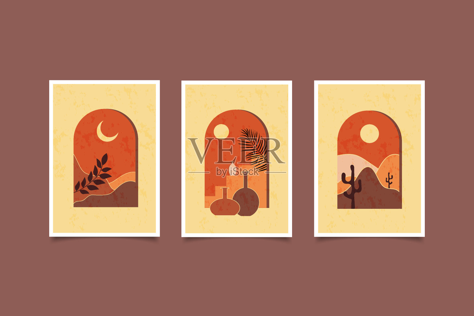 抽象波西米亚当代美学的极简墙面艺术装饰插画图片素材