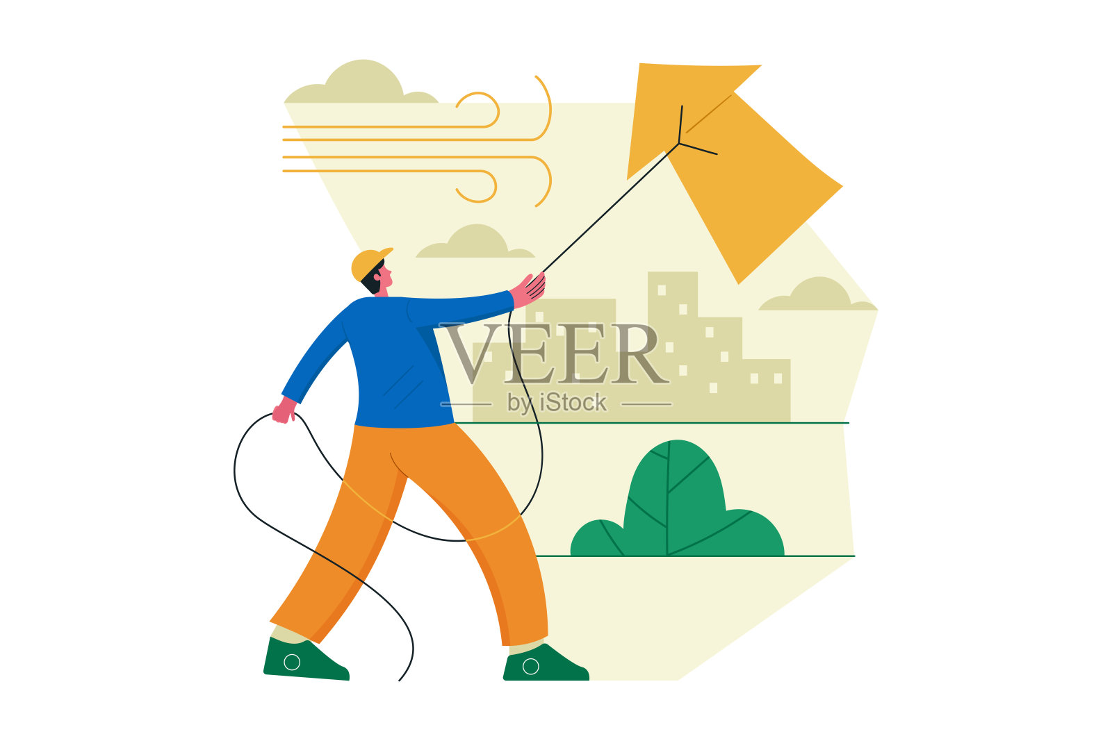 商人像股票一样向上发射风筝矢量插图设计概念插画图片素材