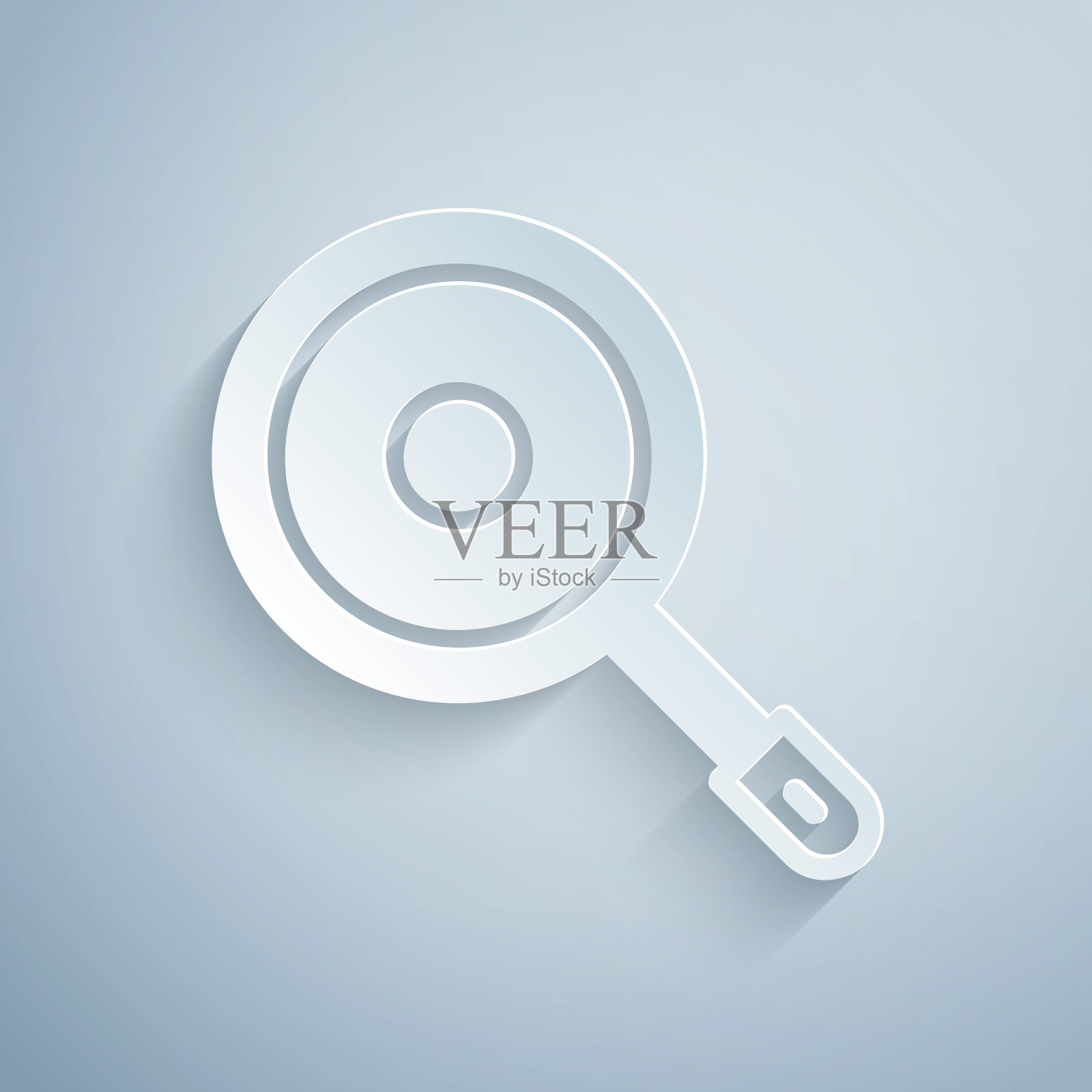 剪纸煎锅图标孤立的灰色背景。油炸或烘烤食品的标志。纸艺风格。向量插画图片素材