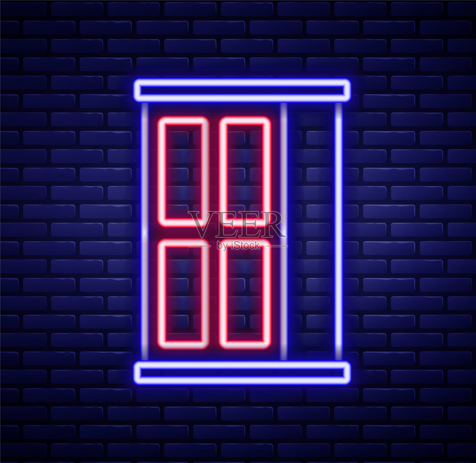 发光的霓虹灯线衣柜图标孤立的砖墙背景。橱柜的迹象。色彩缤纷的轮廓概念。向量插画图片素材