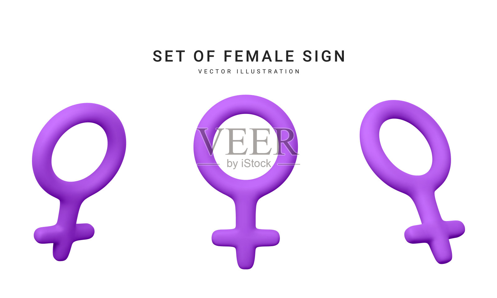 一组三维现实的女性符号孤立的白色背景。效果图性别图标。矢量图插画图片素材