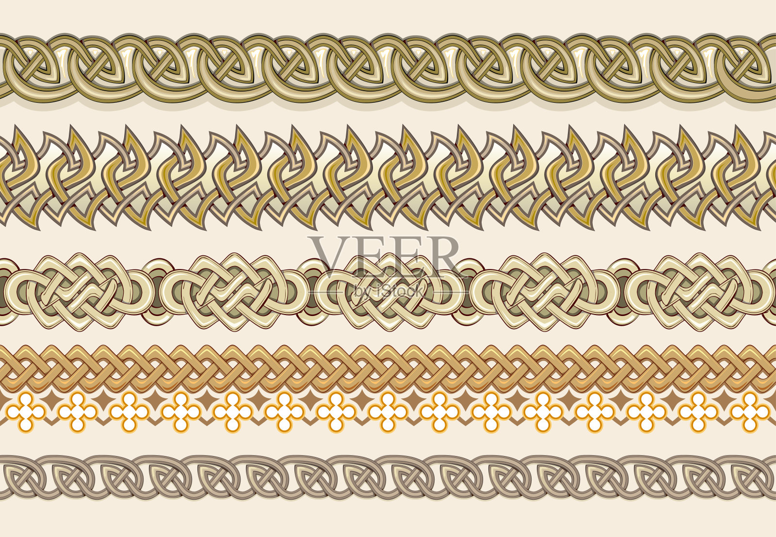 无缝图案丝带与凯尔特结饰品。古代北欧绘画。民族印花用于织物、墙纸、背景、横幅、图案、刺绣、装饰。矢量插图。插画图片素材