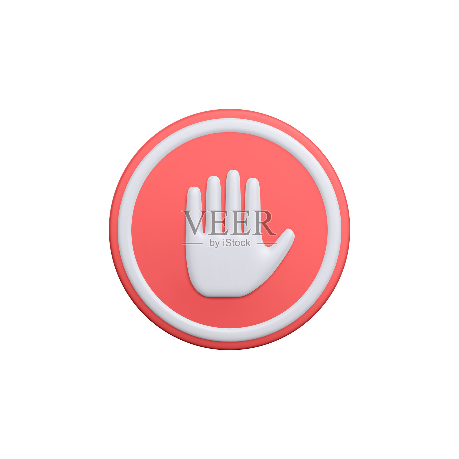 三维现实停车标志孤立的白色背景。手停符号。交通停止。象征限制和危险。矢量图插画图片素材