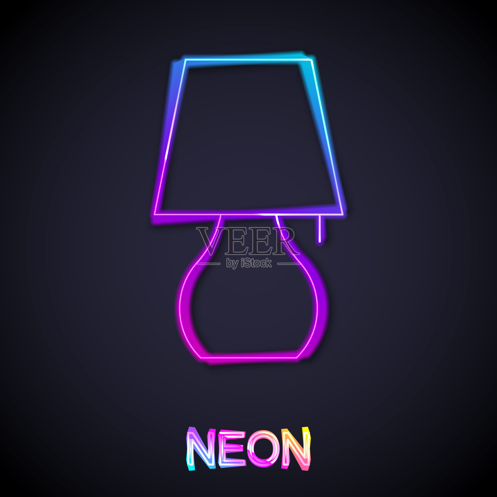 发光的霓虹线台灯图标孤立的黑色背景。夜灯。向量插画图片素材