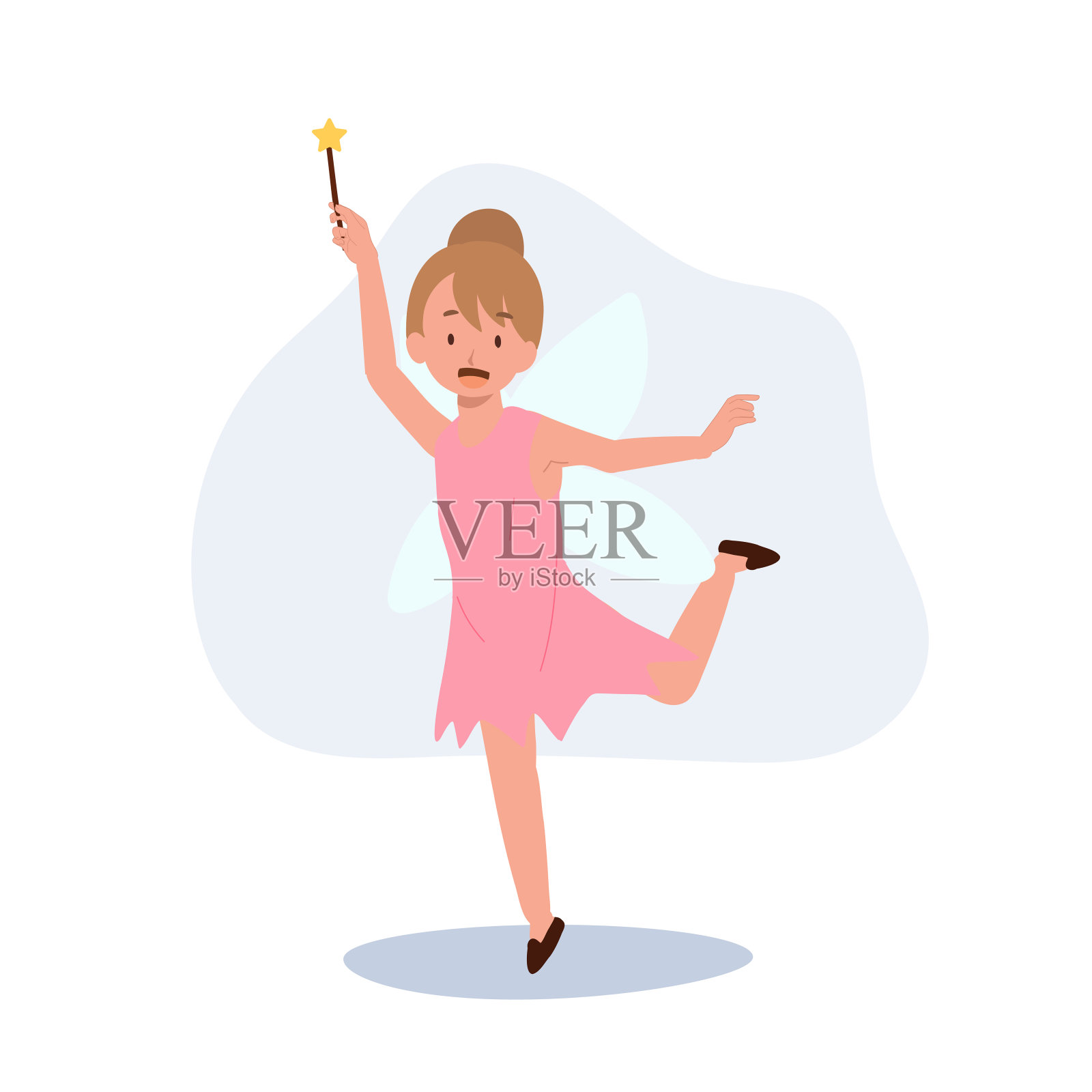 小女孩穿着万圣节的仙女服装。不给糖就捣蛋。平面矢量卡通人物插图。插画图片素材