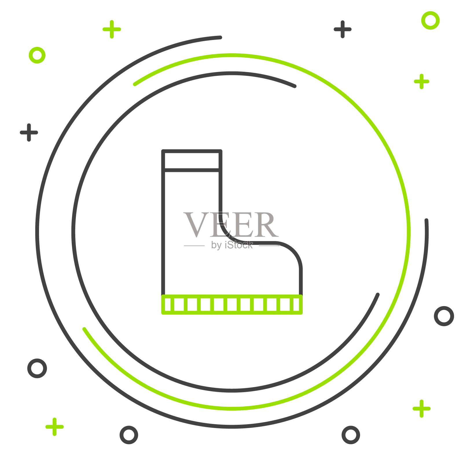 线防水橡胶引导图标孤立的白色背景。雨天、钓鱼、园艺时穿的胶靴。色彩缤纷的轮廓概念。向量插画图片素材