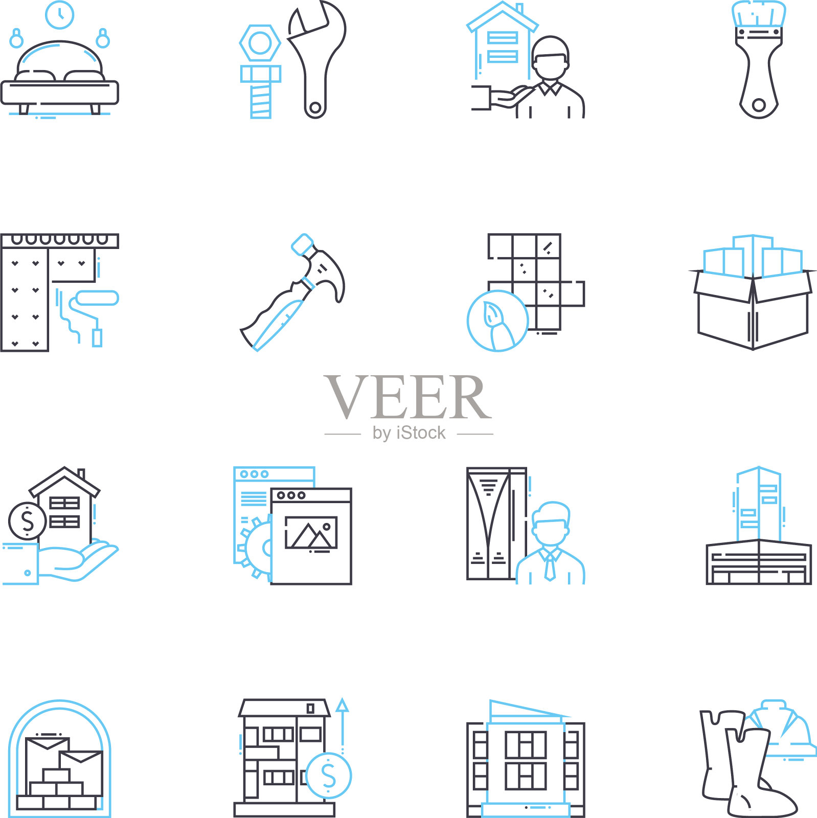 物业待售直线图标设置家的房子图标素材