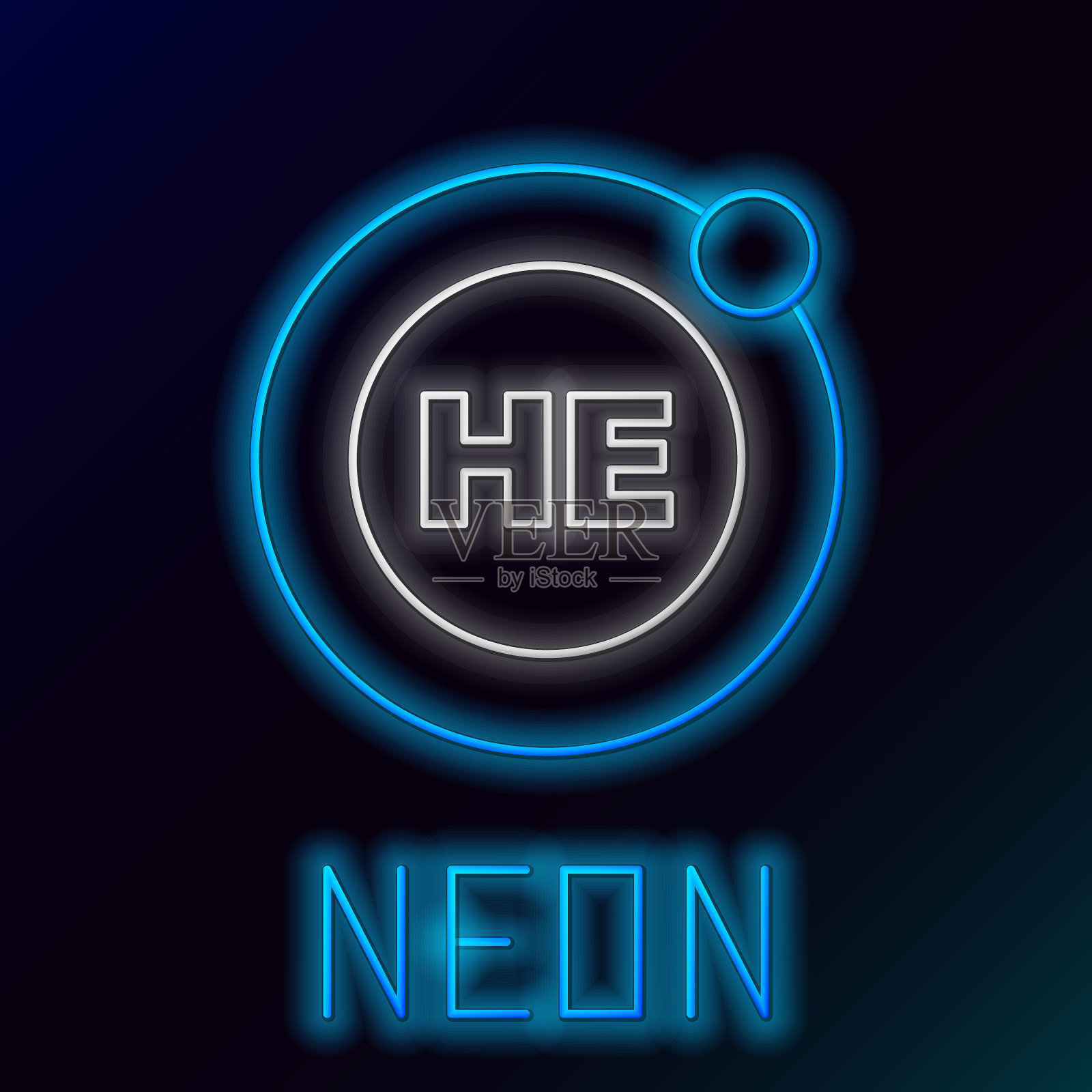 发光的霓虹灯线氦化学元素图标孤立在黑色背景。氦元素周期表元素化学符号。色彩缤纷的轮廓概念。向量插画图片素材