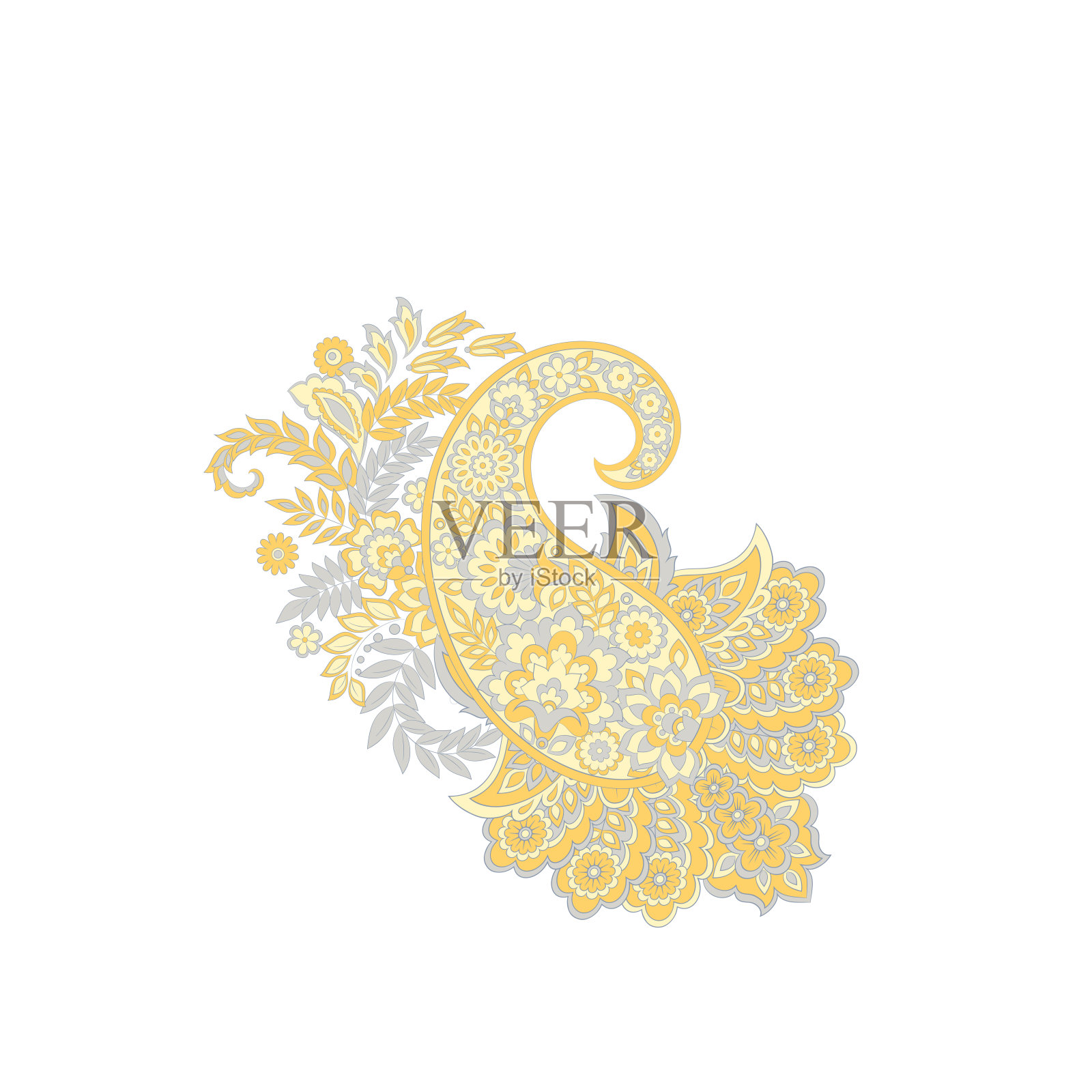 锦缎佩斯利花孤立矢量装饰插画图片素材