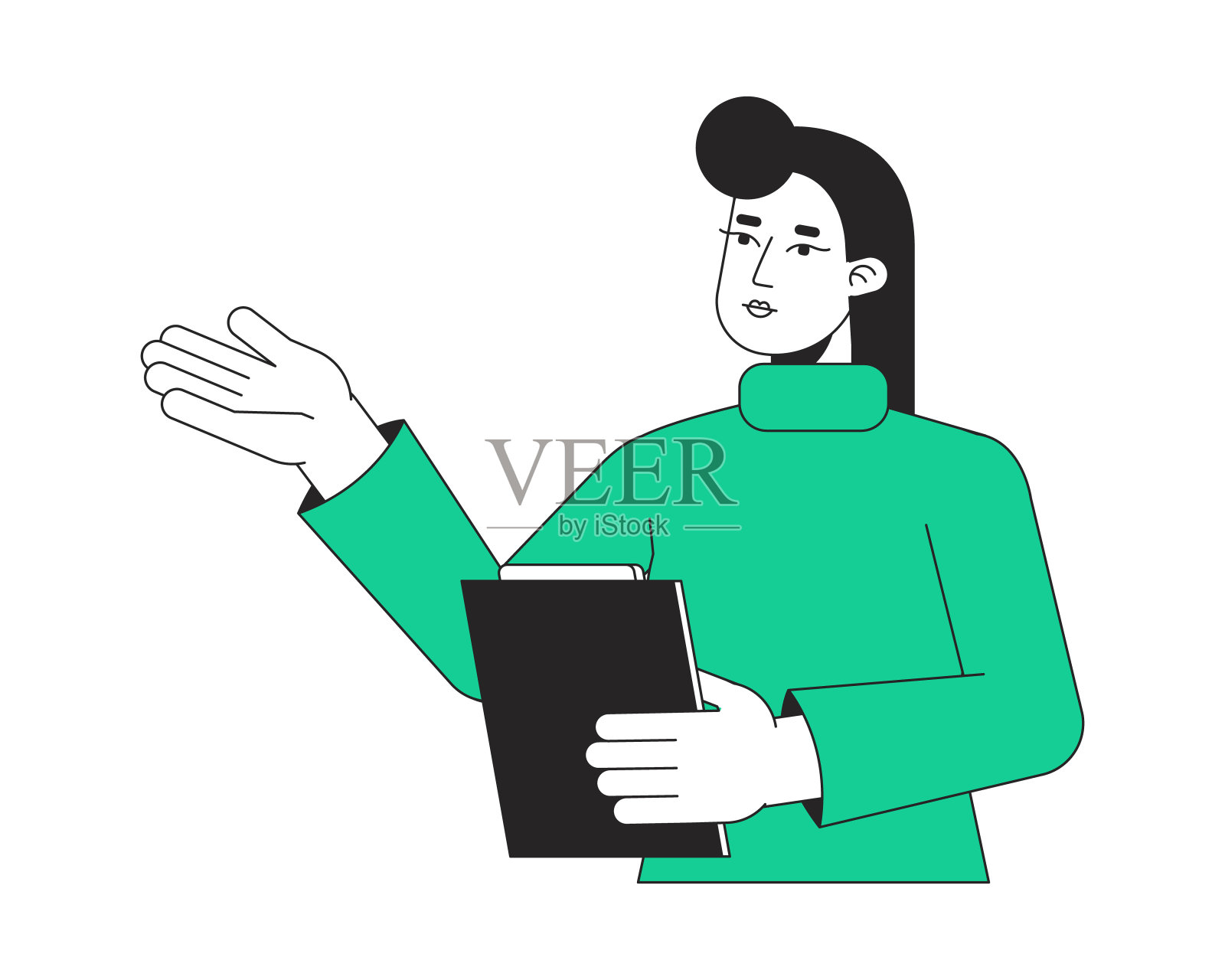 女辅导员与剪贴板平线颜色矢量字符插画图片素材