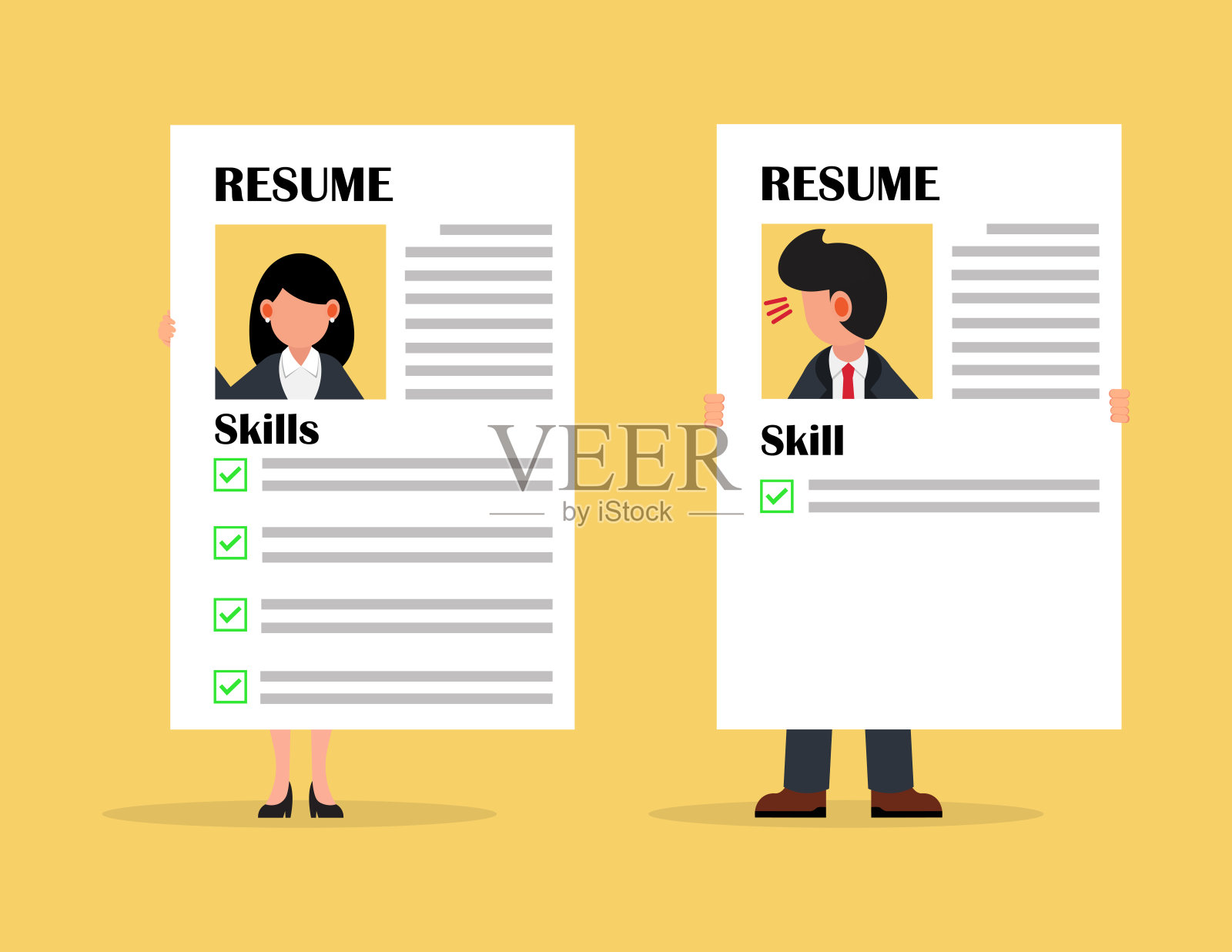 概要文件的差异。商人们向雇主展示他们的工作概况。插画图片素材