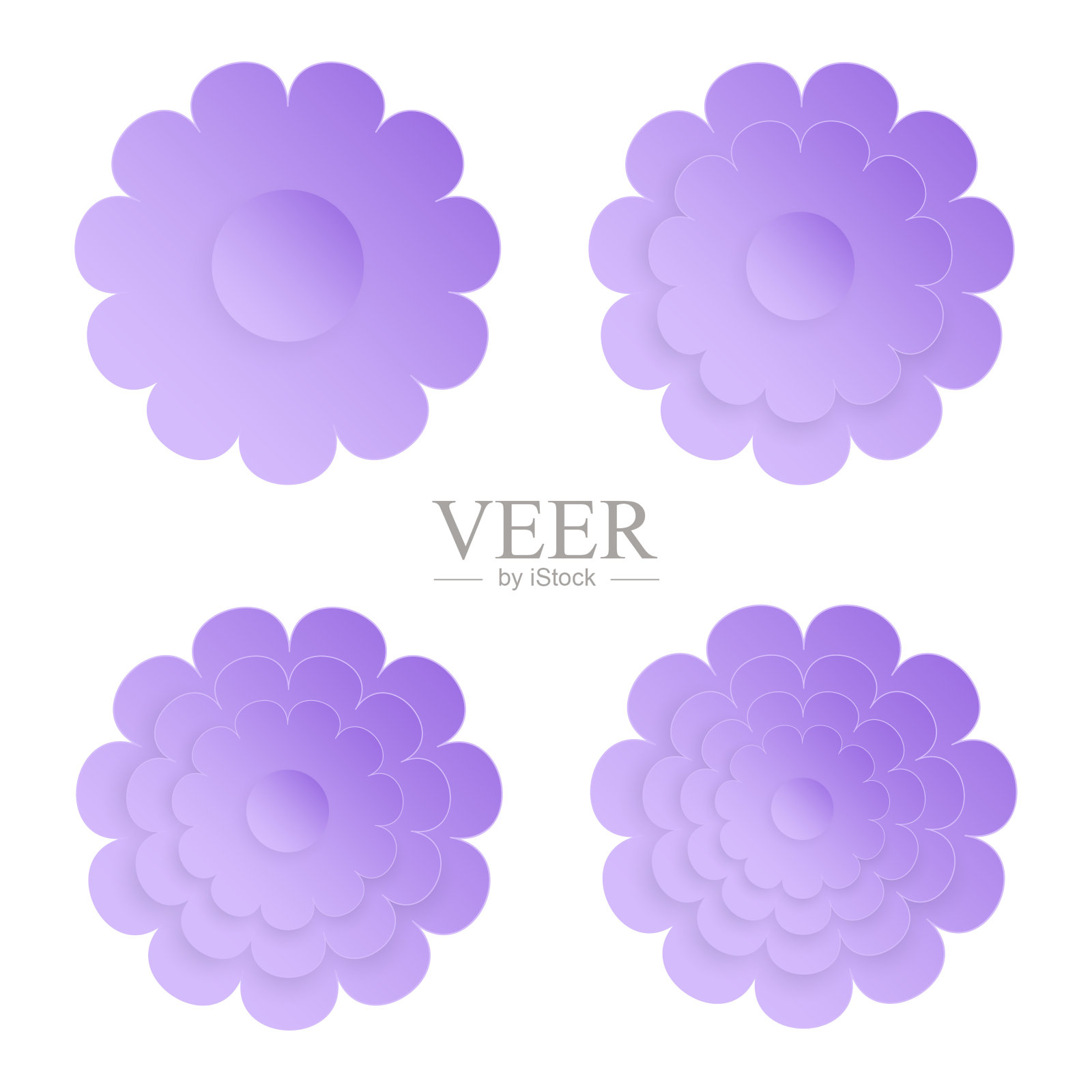 花，花卉剪纸元素。剪纸的花朵形状和春天的象征。插画图片素材