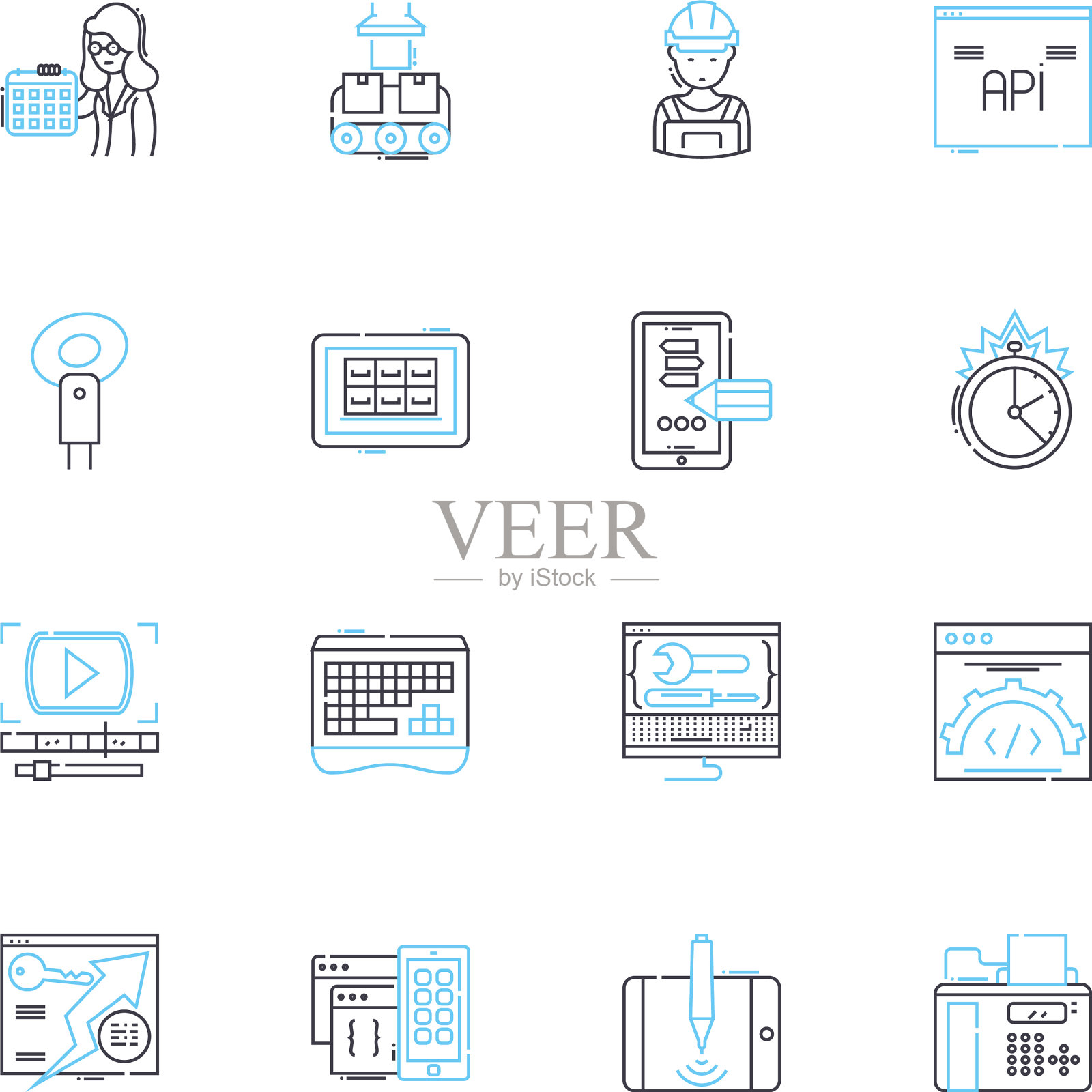 虚拟智能线性图标设置自动化图标素材