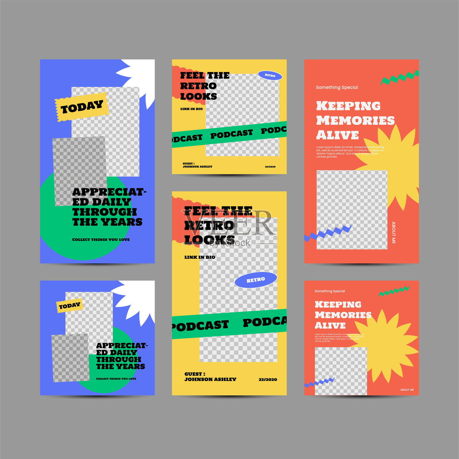 可编辑的帖子模板与复古主题的社交媒体插画图片素材