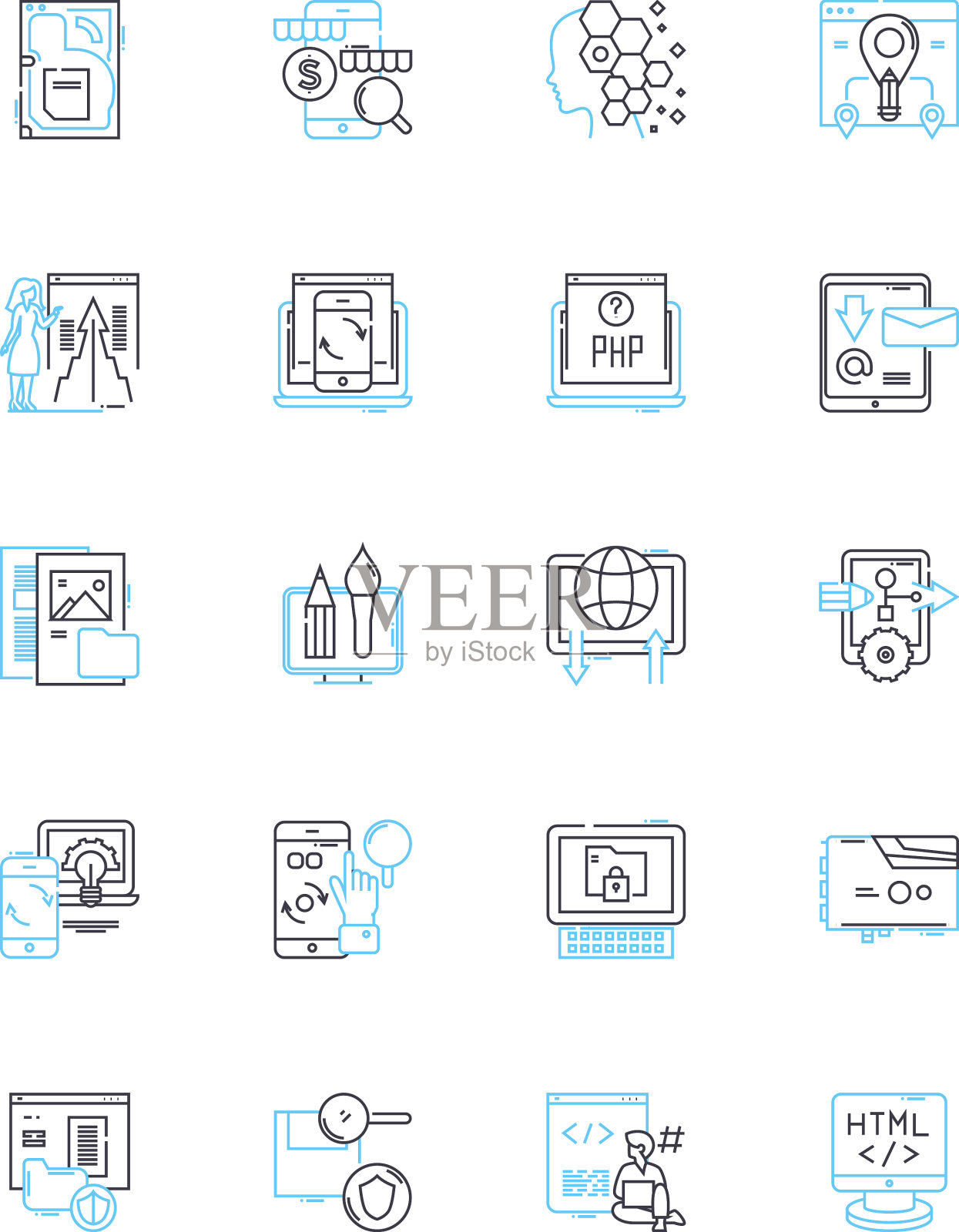 商业策略线性图标集创新图标素材