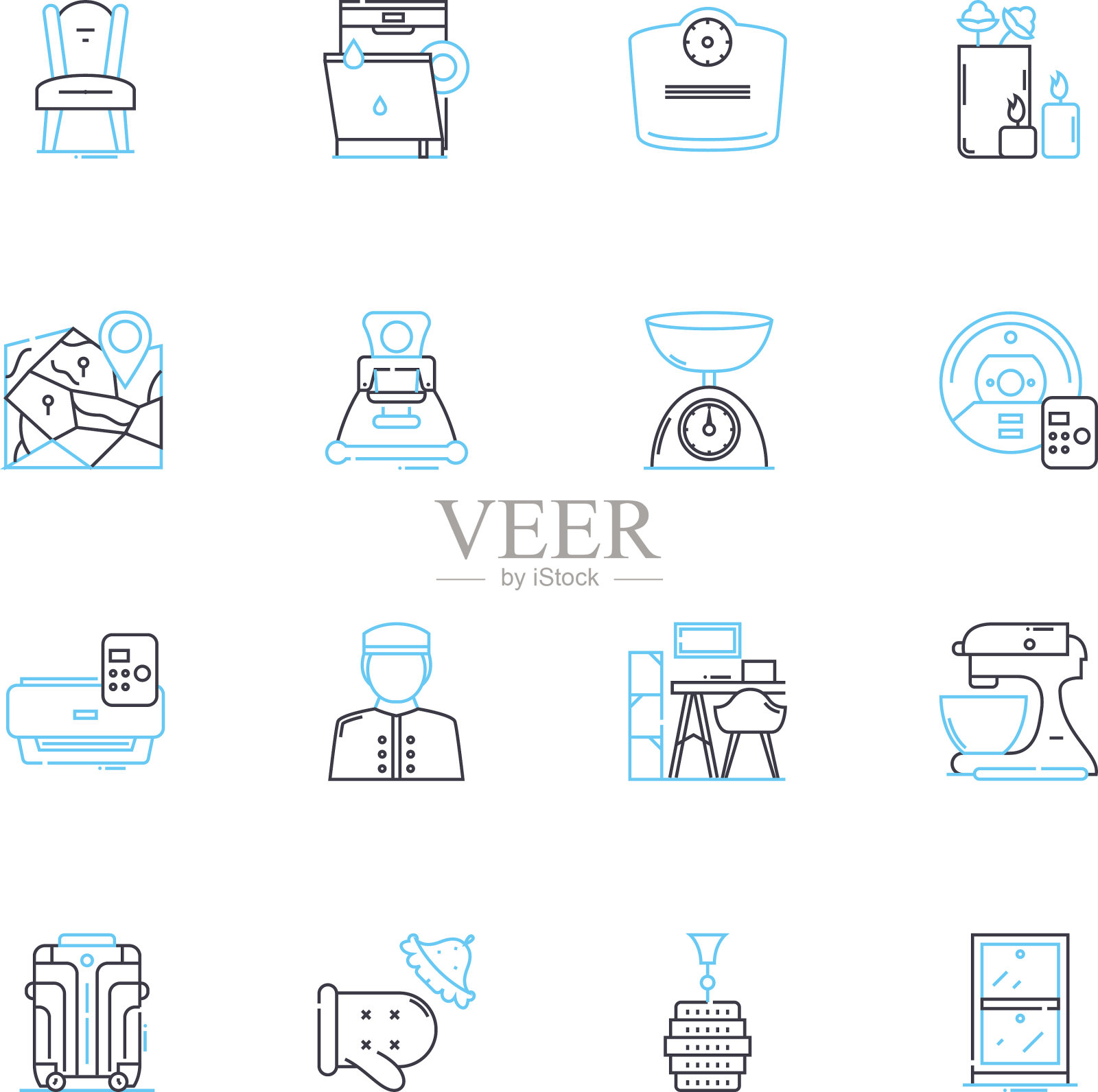 室内设计市场线性图标集图标素材