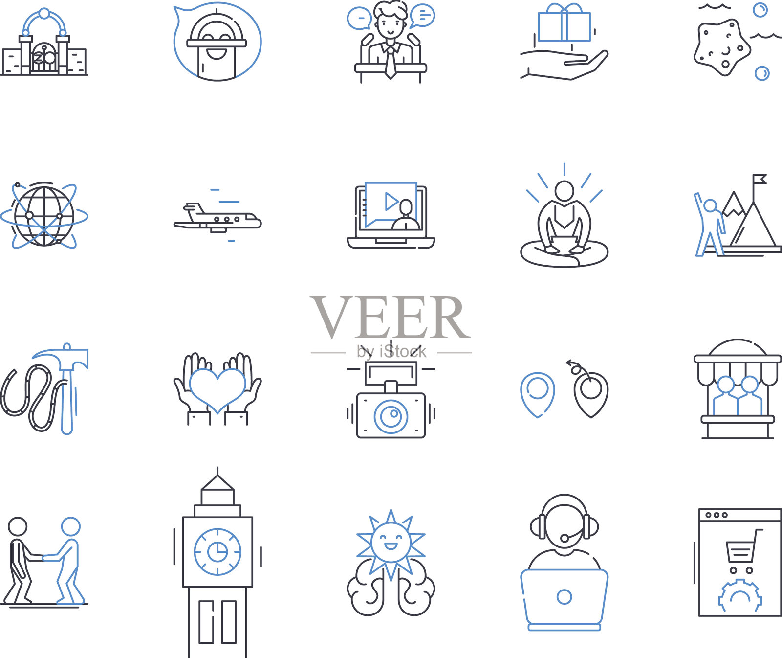 人迹罕至的旅行路线图标集合图标素材