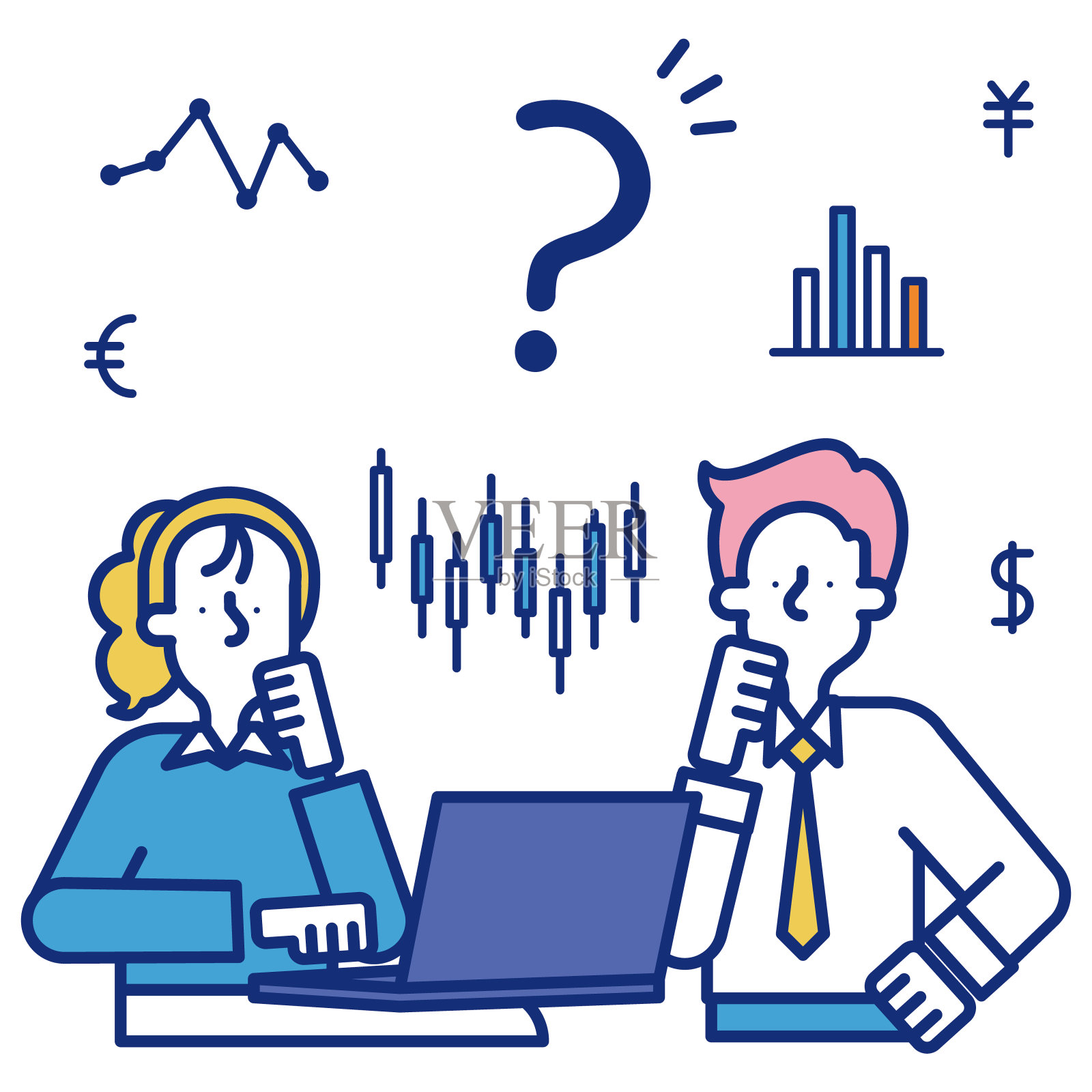 量化职业中的男性和女性图示插画图片素材