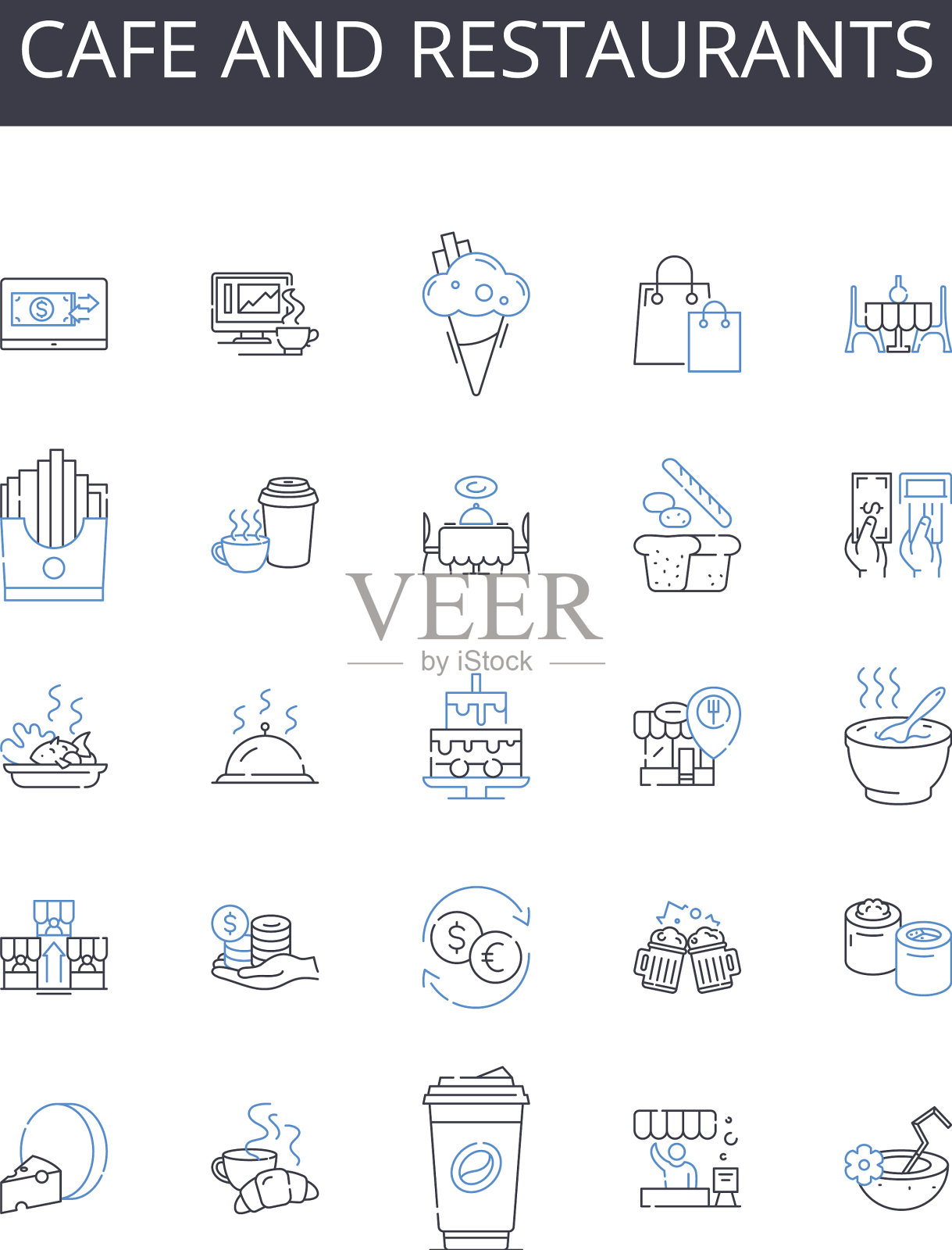 咖啡馆和餐厅线图标集合小酒馆图标素材