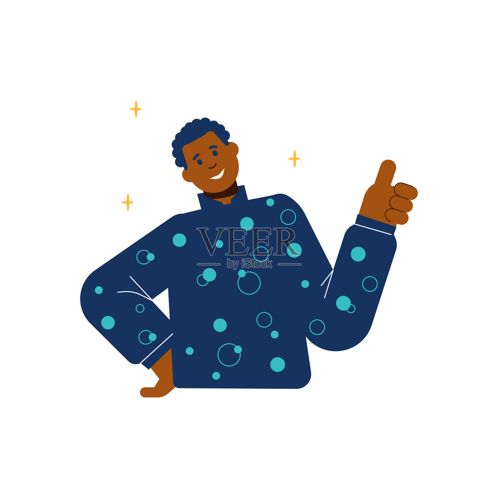 非裔美国人快乐的人显示大拇指向上，平面矢量插图孤立。插画图片素材