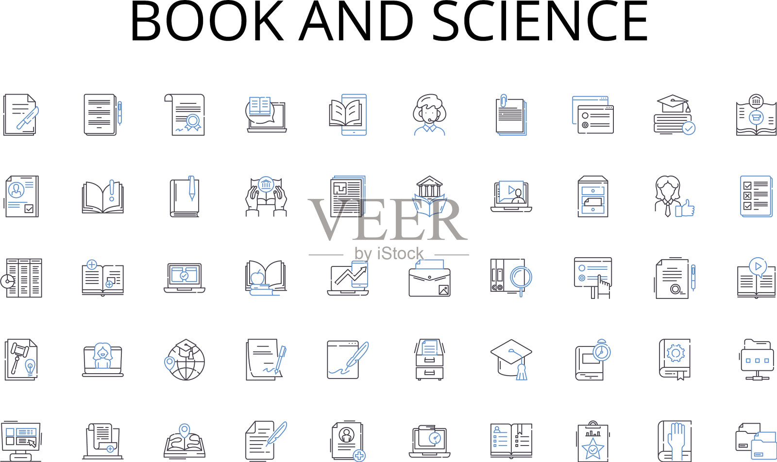书籍和科学线图标收集界面图标素材
