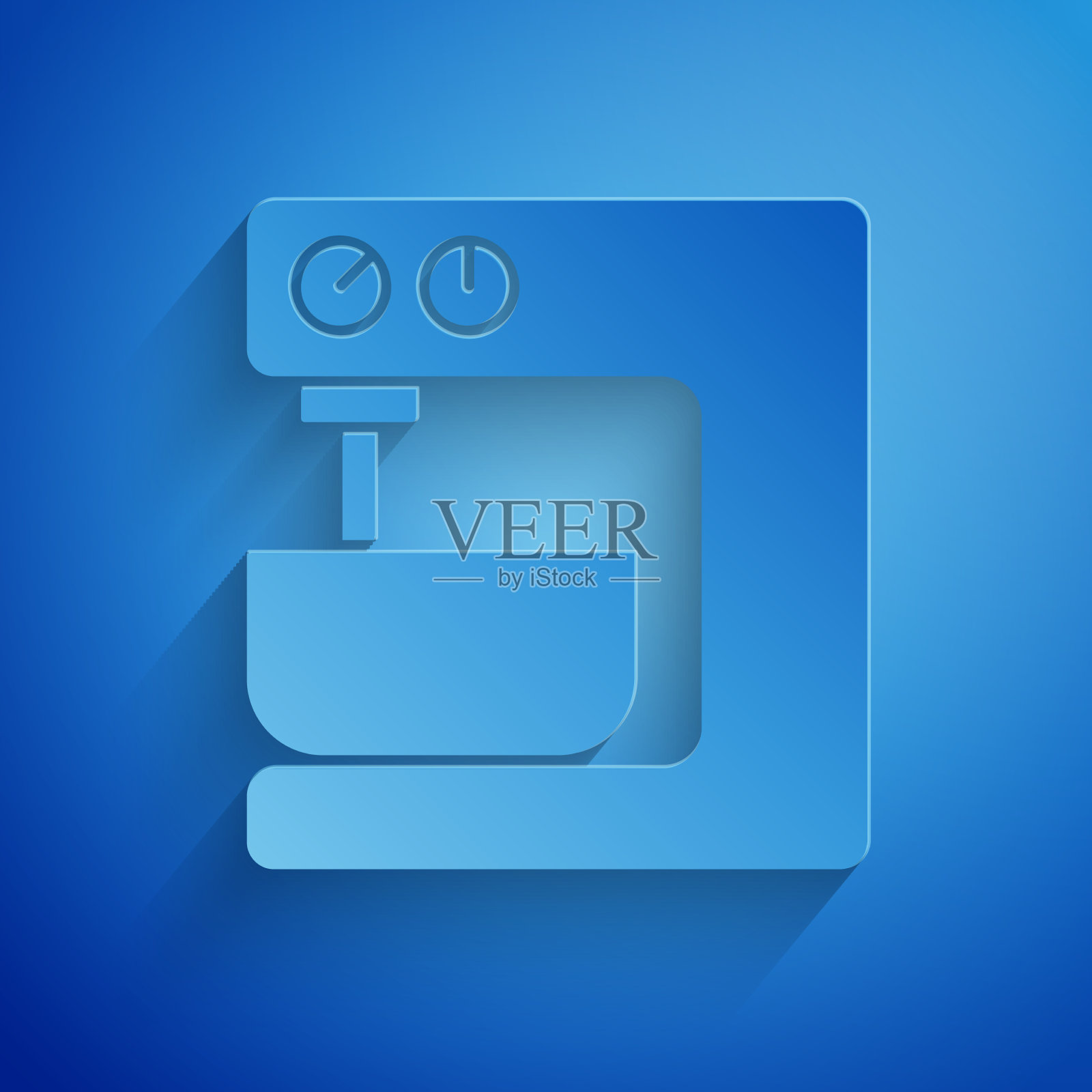 剪纸电动搅拌机图标隔离在蓝色图标素材