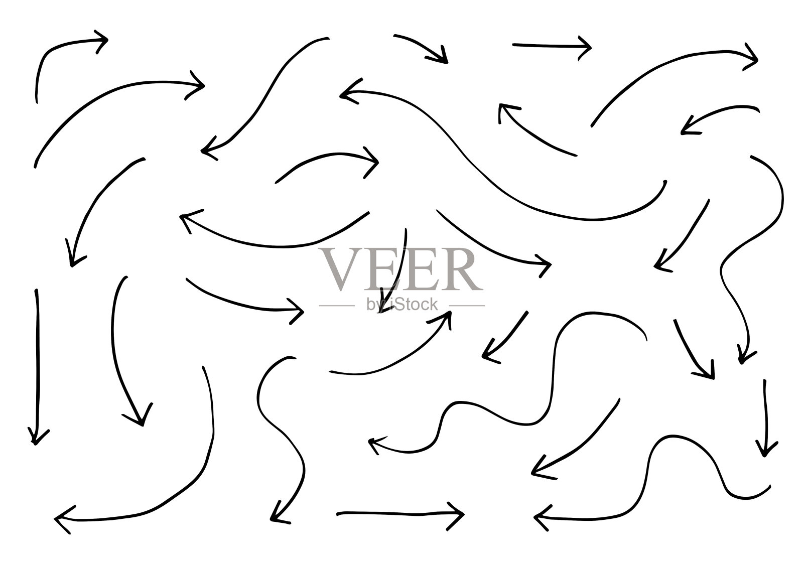 手绘矢量箭头设置在白色背景上。向量每股收益插画图片素材