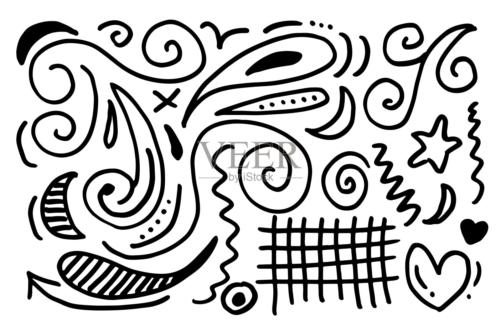 手绘矢量涂鸦卡通曲线装饰元素插画图片素材