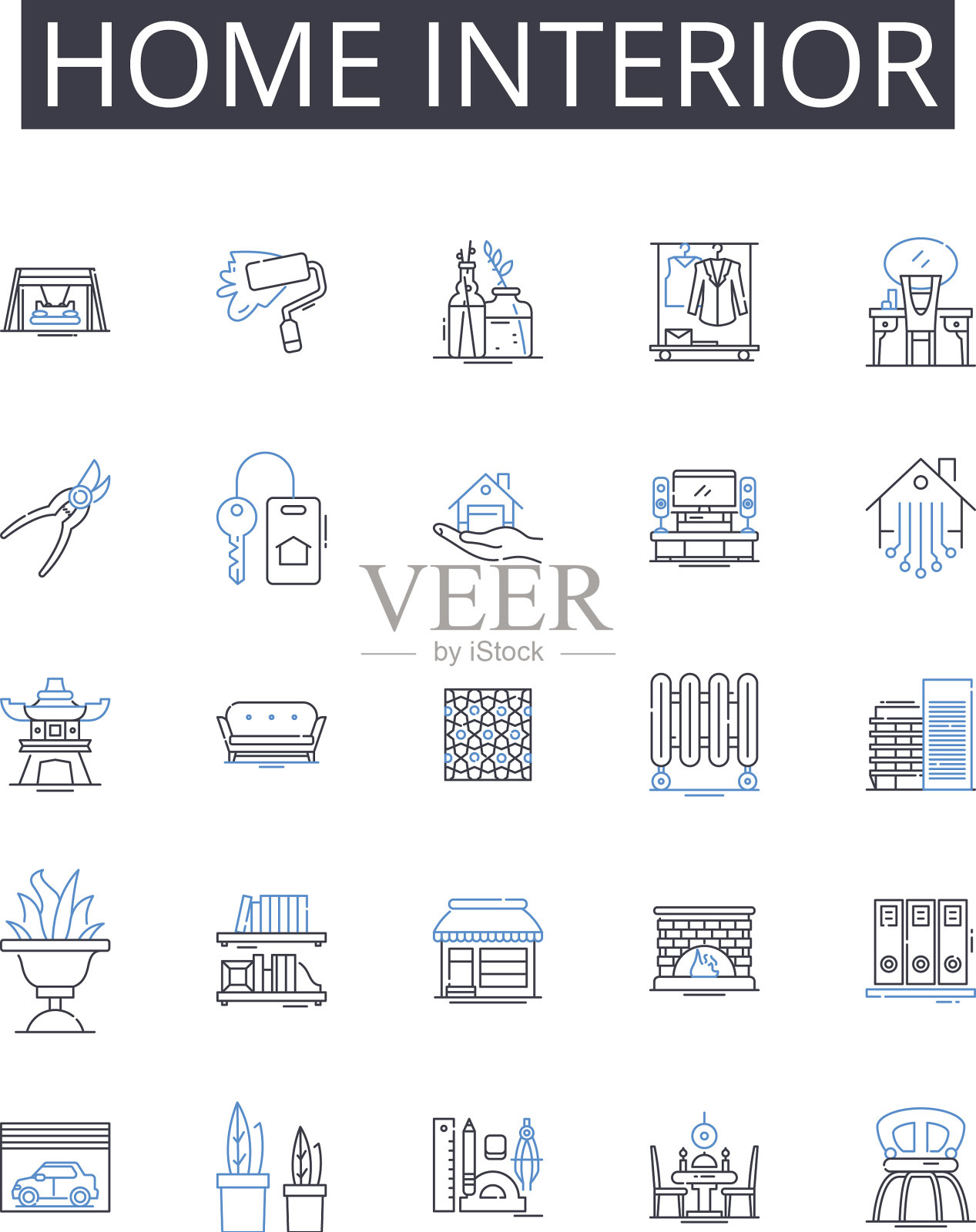 居家室内线条图标集合办公空间图标素材