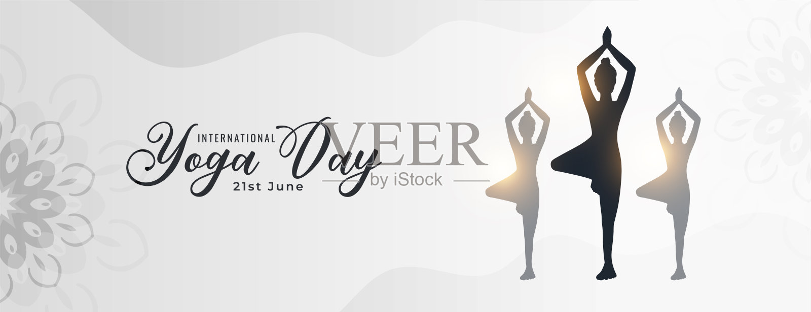 优雅的国际瑜伽日海报与妇女轮廓插画图片素材